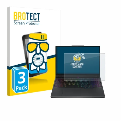 Face avant d’un emballage produit avec le logo de la marque BROTECT. À côté, l’appareil Lenovo Legion 5 15IRX10 83LY est repré