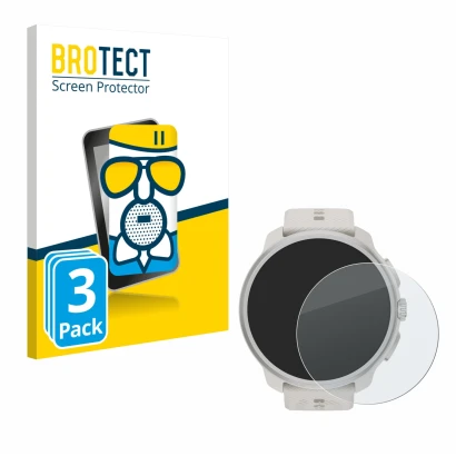 Face avant d’un emballage produit avec le logo de la marque BROTECT. À côté, l’appareil Suunto Race 2 est représenté avec la p