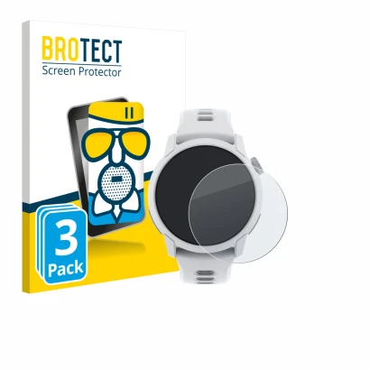 Face avant d’un emballage produit avec le logo de la marque BROTECT. À côté, l’appareil Coros Pace 4 est représenté avec la pr