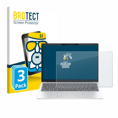 Face avant d’un emballage produit avec le logo de la marque BROTECT. À côté, l’appareil HP OmniBook 7 Aero 13 est représenté a