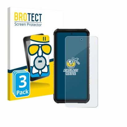 Face avant d’un emballage produit avec le logo de la marque BROTECT. À côté, l’appareil Ulefone RugOne Xever 7 Pro est représe