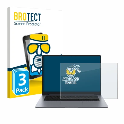Face avant d’un emballage produit avec le logo de la marque BROTECT. À côté, l’appareil Samsung Galaxy Book6 16" est représent