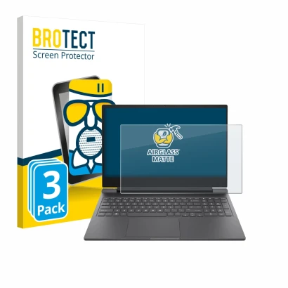 Face avant d’un emballage produit avec le logo de la marque BROTECT. À côté, l’appareil HP Victus 16-r0024nf est représenté av