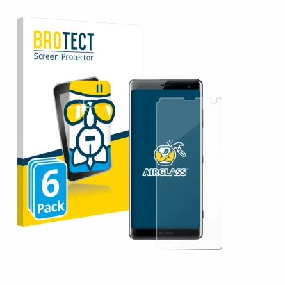 Face avant d’un emballage produit avec le logo de la marque BROTECT. À côté, l’appareil Sony Xperia XZ3 est représenté avec la