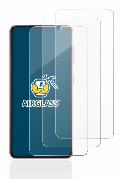 Image de l'appareil Samsung Galaxy S21 5G avec une grande variété de protections d'écran.