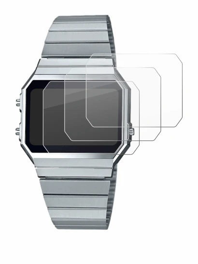Image de l'appareil Casio A700WE avec une grande variété de protections d'écran.
