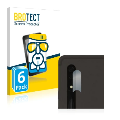 Face avant d’un emballage produit avec le logo de la marque BROTECT. À côté, l’appareil Samsung Galaxy Tab S8 Ultra 5G (Caméra