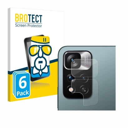 Face avant d’un emballage produit avec le logo de la marque BROTECT. À côté, l’appareil Xiaomi Redmi Note 11 Pro+ 5G (Caméra U