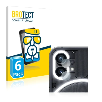 Face avant d’un emballage produit avec le logo de la marque BROTECT. À côté, l’appareil Nothing Phone (1) (Caméra UNIQUEMENT)