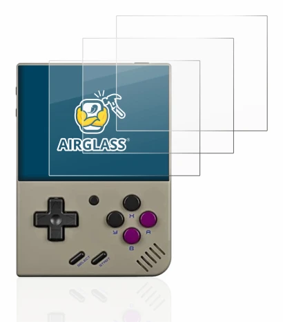 Image de l'appareil Miyoo Mini Plus avec une grande variété de protections d'écran.