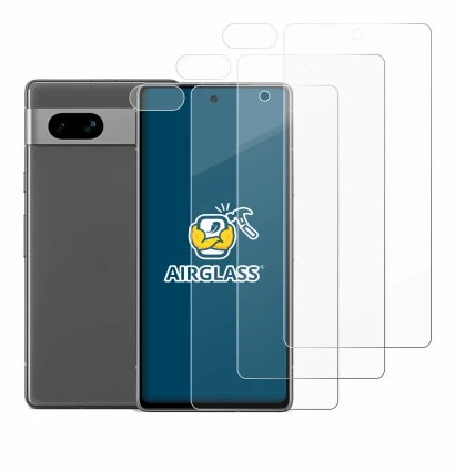Image de l'appareil Google Pixel 7a (Avant+Caméra) avec une grande variété de protections d'écran.