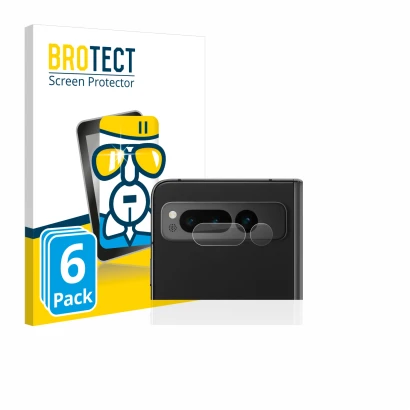 Face avant d’un emballage produit avec le logo de la marque BROTECT. À côté, l’appareil Google Pixel Fold (Caméra UNIQUEMENT) 