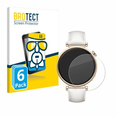 Face avant d’un emballage produit avec le logo de la marque BROTECT. À côté, l’appareil Huawei Watch GT 4 (41mm) est représent