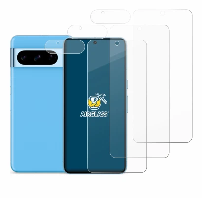 Image de l'appareil Google Pixel 8 Pro (Avant+Caméra) avec une grande variété de protections d'écran.