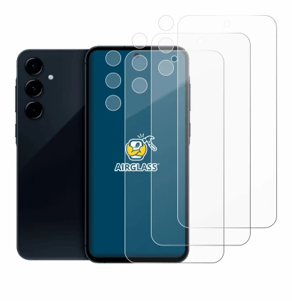 Image de l'appareil Samsung Galaxy A35 5G (Avant+Caméra) avec une grande variété de protections d'écran.