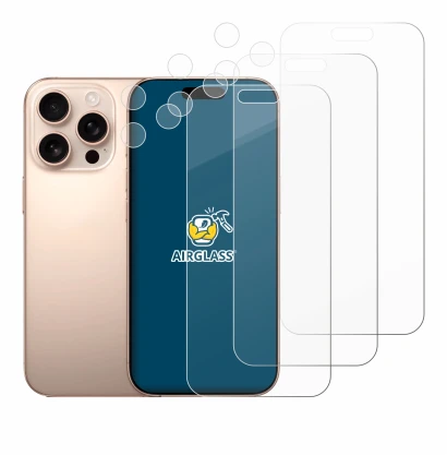 Image de l'appareil Apple iPhone 16 Pro Max (Avant+Caméra) avec une grande variété de protections d'écran.