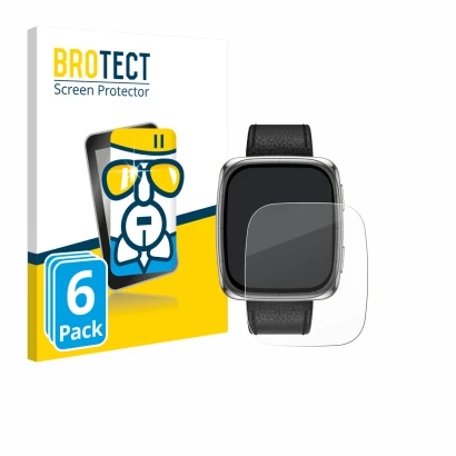 Face avant d’un emballage produit avec le logo de la marque BROTECT. À côté, l’appareil Amazfit Active 2 (rectangulaire) est r