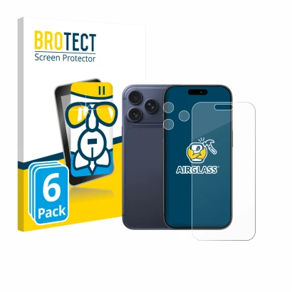 Face avant d’un emballage produit avec le logo de la marque BROTECT. À côté, l’appareil Apple iPhone 17 Pro Max (Avant+Caméra)