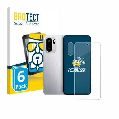 Face avant d’un emballage produit avec le logo de la marque BROTECT. À côté, l’appareil OnePlus 15R (Avant+Caméra) est représe