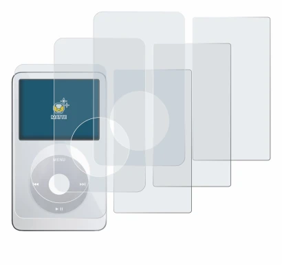 Image de l'appareil Apple iPod Classic Video (Avant+Arrière) avec une grande variété de protections d'écran.