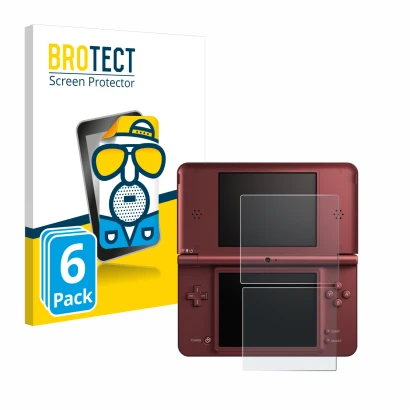 Face avant d’un emballage produit avec le logo de la marque BROTECT. À côté, l’appareil Nintendo DSi XL est représenté avec la