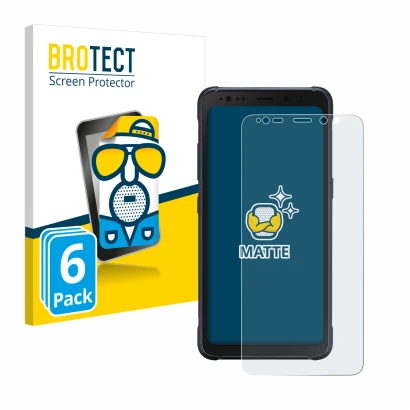 Face avant d’un emballage produit avec le logo de la marque BROTECT. À côté, l’appareil Samsung Galaxy S8 Active est représent