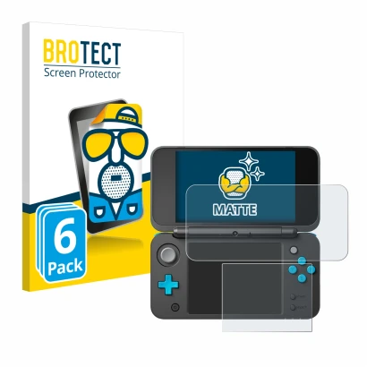 Face avant d’un emballage produit avec le logo de la marque BROTECT. À côté, l’appareil New Nintendo 2DS XL est représenté ave