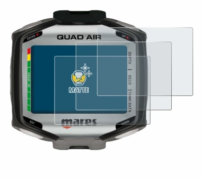Image de l'appareil Mares Quad Air avec une grande variété de protections d'écran.