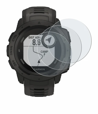 Image de l'appareil Garmin Instinct Tactical Edition avec une grande variété de protections d'écran.