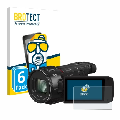 Face avant d’un emballage produit avec le logo de la marque BROTECT. À côté, l’appareil Panasonic HC-VXF11 est représenté avec