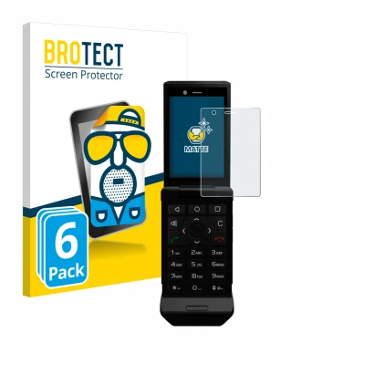 Face avant d’un emballage produit avec le logo de la marque BROTECT. À côté, l’appareil Caterpillar Cat S22 Flip est représent