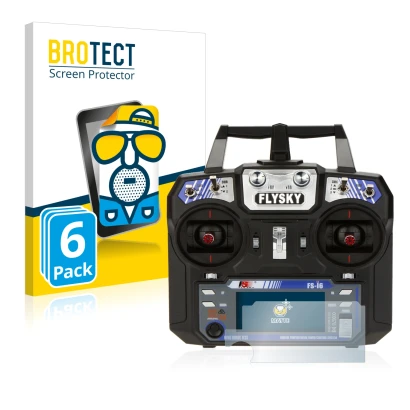 Face avant d’un emballage produit avec le logo de la marque BROTECT. À côté, l’appareil FlySky FS-i6 est représenté avec la pr