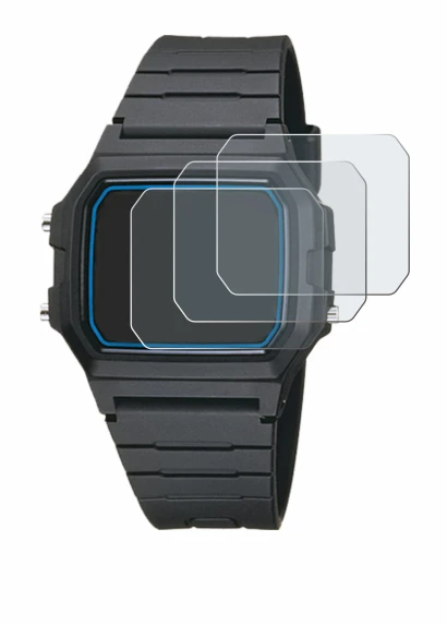 Image de l'appareil Casio F-105W-1AWYEF avec une grande variété de protections d'écran.