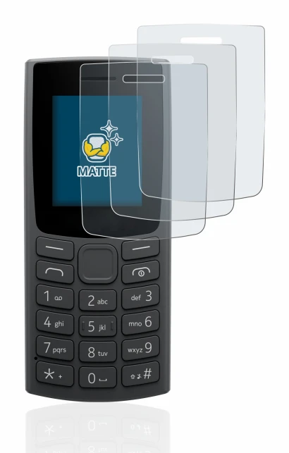 Image de l'appareil Nokia 105 (2023) avec une grande variété de protections d'écran.