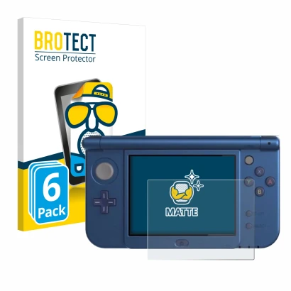 Face avant d’un emballage produit avec le logo de la marque BROTECT. À côté, l’appareil Nintendo New 3DS XL (Affichage inférie