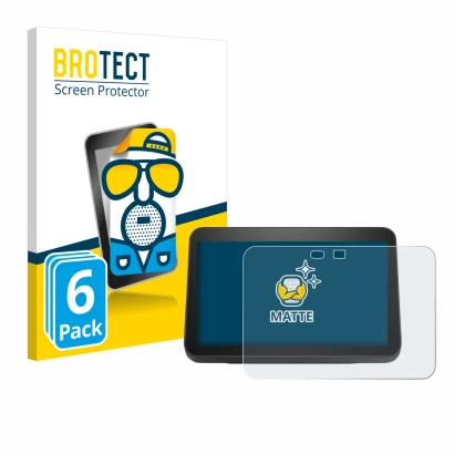 Face avant d’un emballage produit avec le logo de la marque BROTECT. À côté, l’appareil Amazon Echo Show 8 2023 (3ème Gen.) es