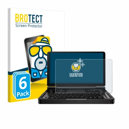 Face avant d’un emballage produit avec le logo de la marque BROTECT. À côté, l’appareil GPD Win Mini (2024) est représenté ave