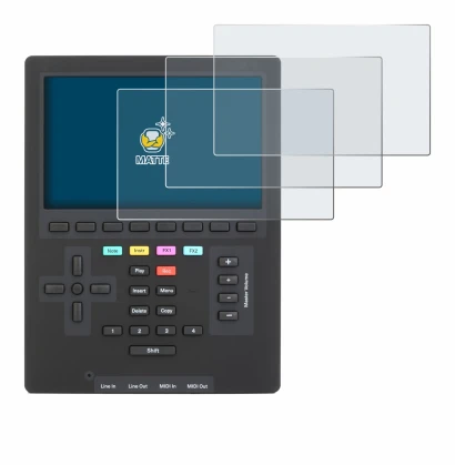 Image de l'appareil Polyend Tracker Mini avec une grande variété de protections d'écran.