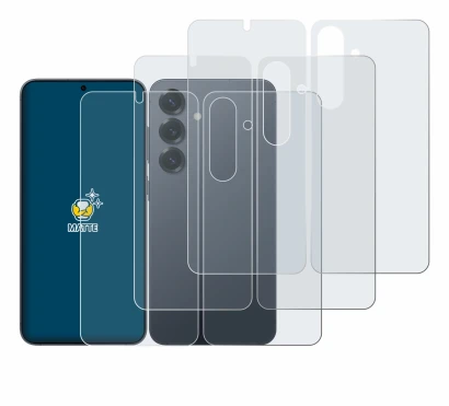 Image de l'appareil Samsung Galaxy S25 (Avant+Arrière) avec une grande variété de protections d'écran.