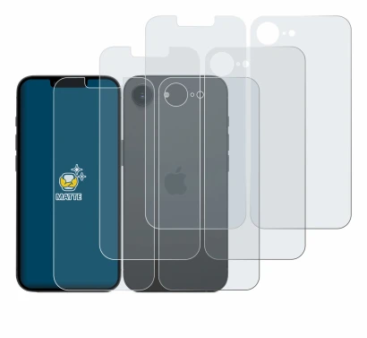 Image de l'appareil Apple iPhone 16e (Avant+Arrière) avec une grande variété de protections d'écran.