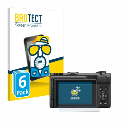 Face avant d’un emballage produit avec le logo de la marque BROTECT. À côté, l’appareil Canon PowerShot V1 est représenté avec