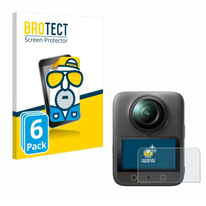 Face avant d’un emballage produit avec le logo de la marque BROTECT. À côté, l’appareil DJI Osmo 360 est représenté avec la pr