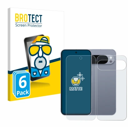 Face avant d’un emballage produit avec le logo de la marque BROTECT. À côté, l’appareil Google Pixel 10 Pro XL (Avant+Arrière)