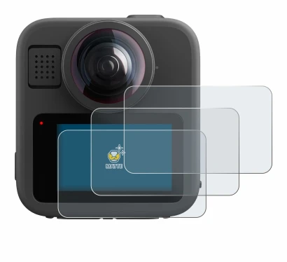 Image de l'appareil GoPro Max 2 avec une grande variété de protections d'écran.