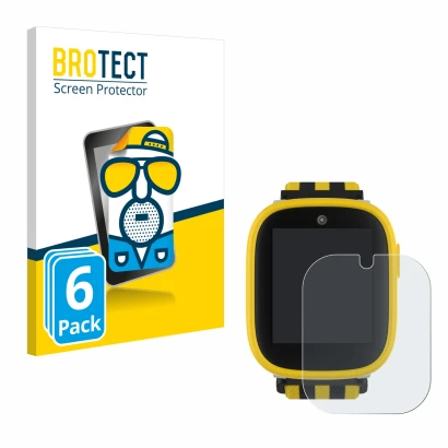 Face avant d’un emballage produit avec le logo de la marque BROTECT. À côté, l’appareil Xplora X6 Play BVB-Edition est représe