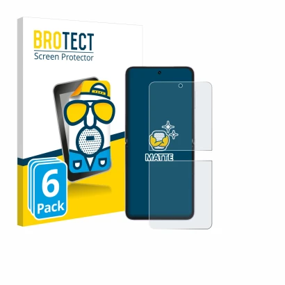 Face avant d’un emballage produit avec le logo de la marque BROTECT. À côté, l’appareil Honor Magic V Flip 2 est représenté av