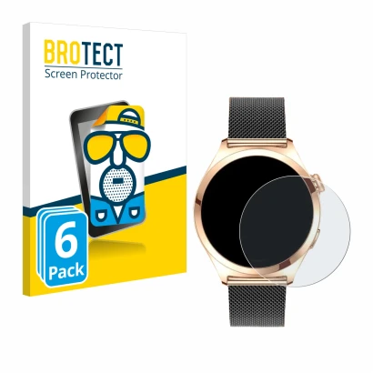 Face avant d’un emballage produit avec le logo de la marque BROTECT. À côté, l’appareil Niolina Smartwatch 1.27