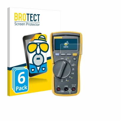 Face avant d’un emballage produit avec le logo de la marque BROTECT. À côté, l’appareil Fluke MultiMeter 115 est représenté av
