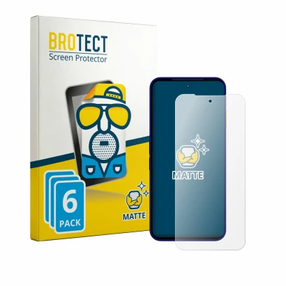 Face avant d’un emballage produit avec le logo de la marque BROTECT. À côté, l’appareil Fairphone 6 Plus est représenté avec l