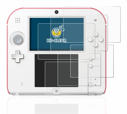 Image de l'appareil Nintendo 2DS avec une grande variété de protections d'écran.
